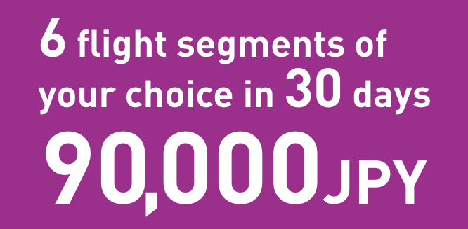 6 flight segments of your choice in 30 days 90,000JPY