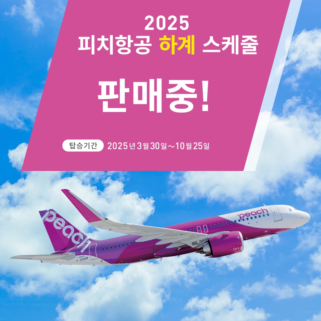 2025 피치항공 하계 스케줄 판매중!